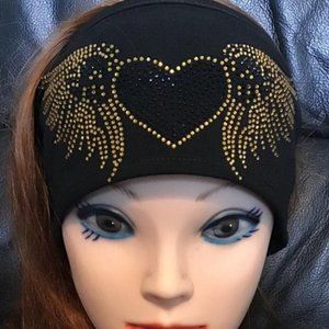 Rhinestone Headband/Bl&Gold Heart&Wings!